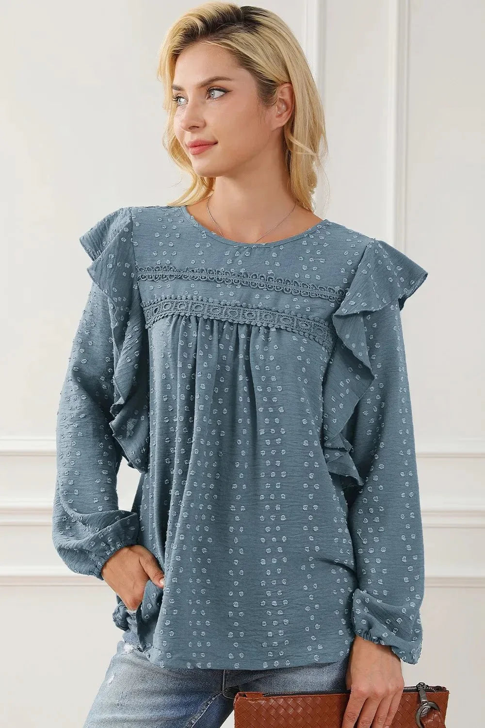 Round Neck Ruffled Blouse - VILLA FASHION