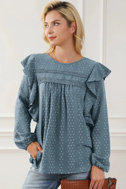 Round Neck Ruffled Blouse - VILLA FASHION