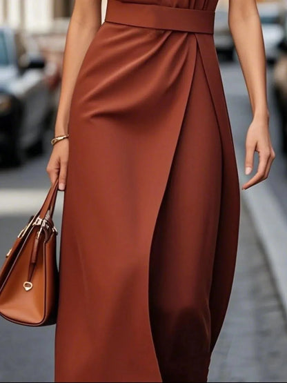 Round Neck Sleeveless Midi Dress - VILLA FASHION