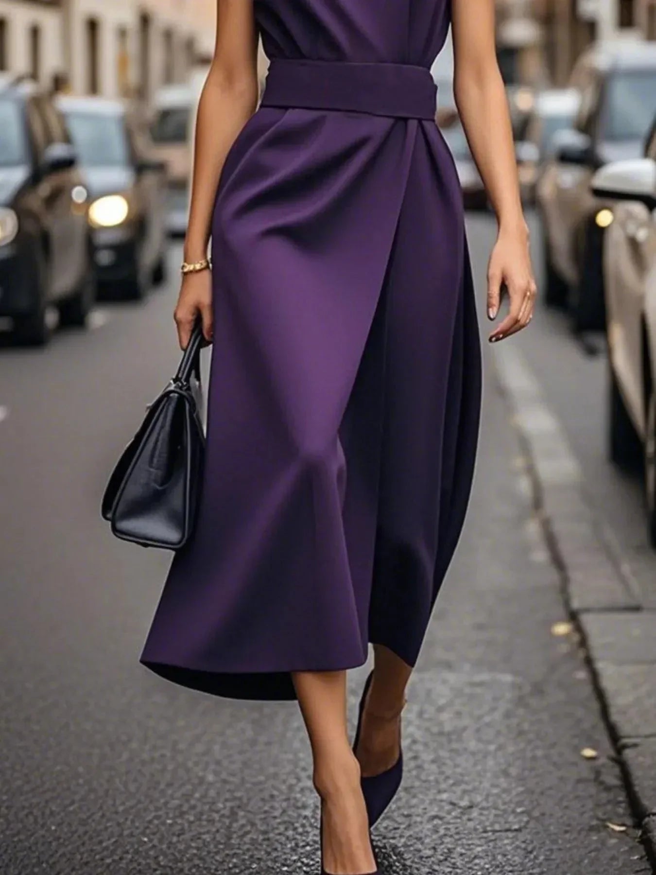 Round Neck Sleeveless Midi Dress - VILLA FASHION