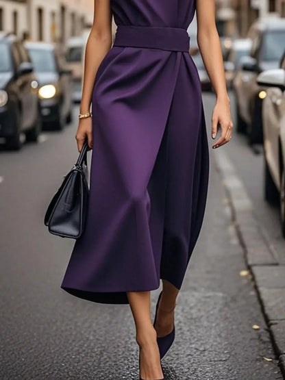 Round Neck Sleeveless Midi Dress - VILLA FASHION