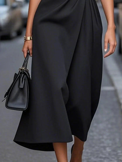 Round Neck Sleeveless Midi Dress - VILLA FASHION