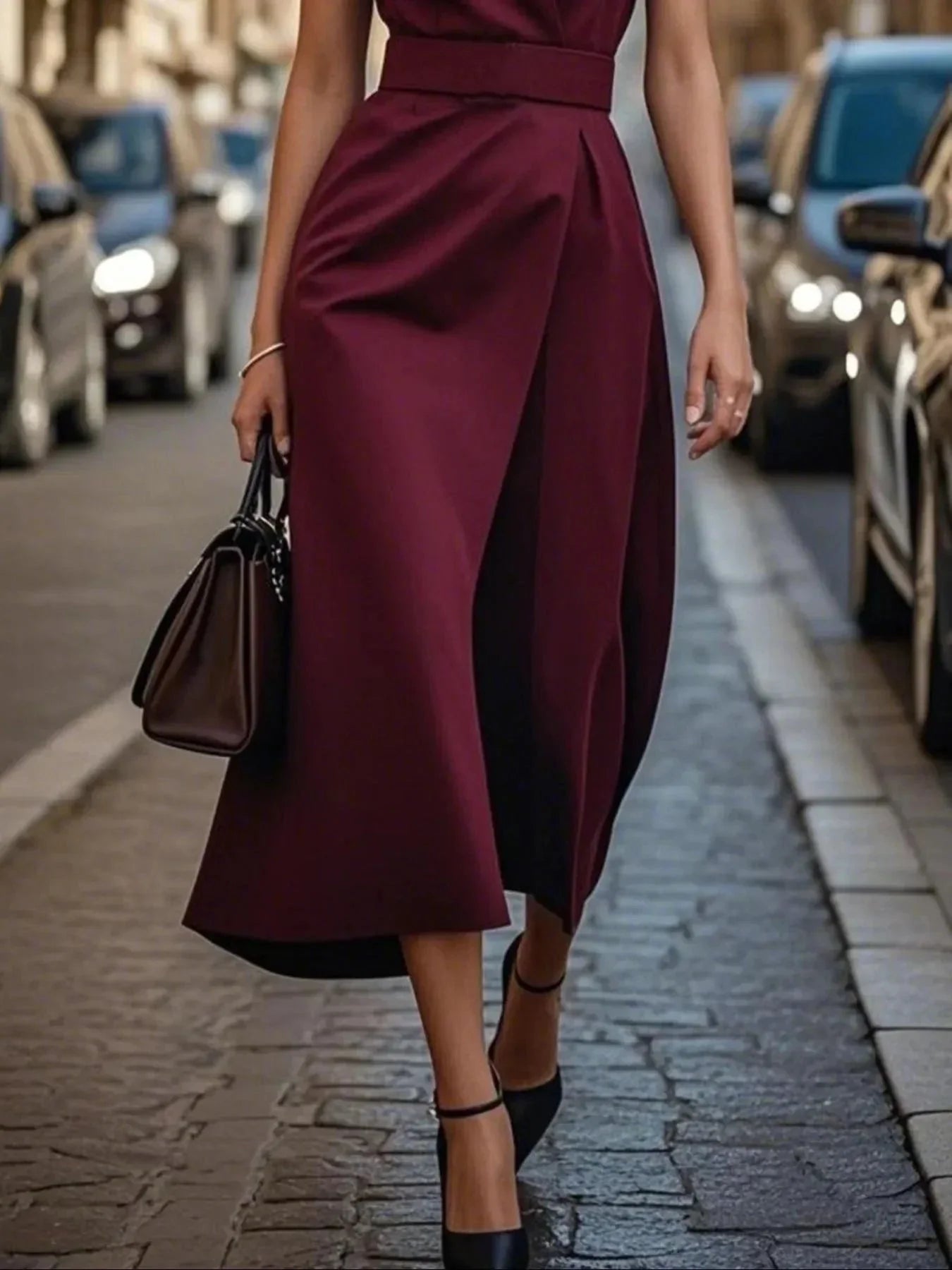 Round Neck Sleeveless Midi Dress - VILLA FASHION