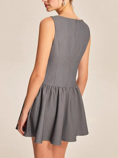 Round Neck Sleeveless Ruffled Mini Dress - VILLA FASHION