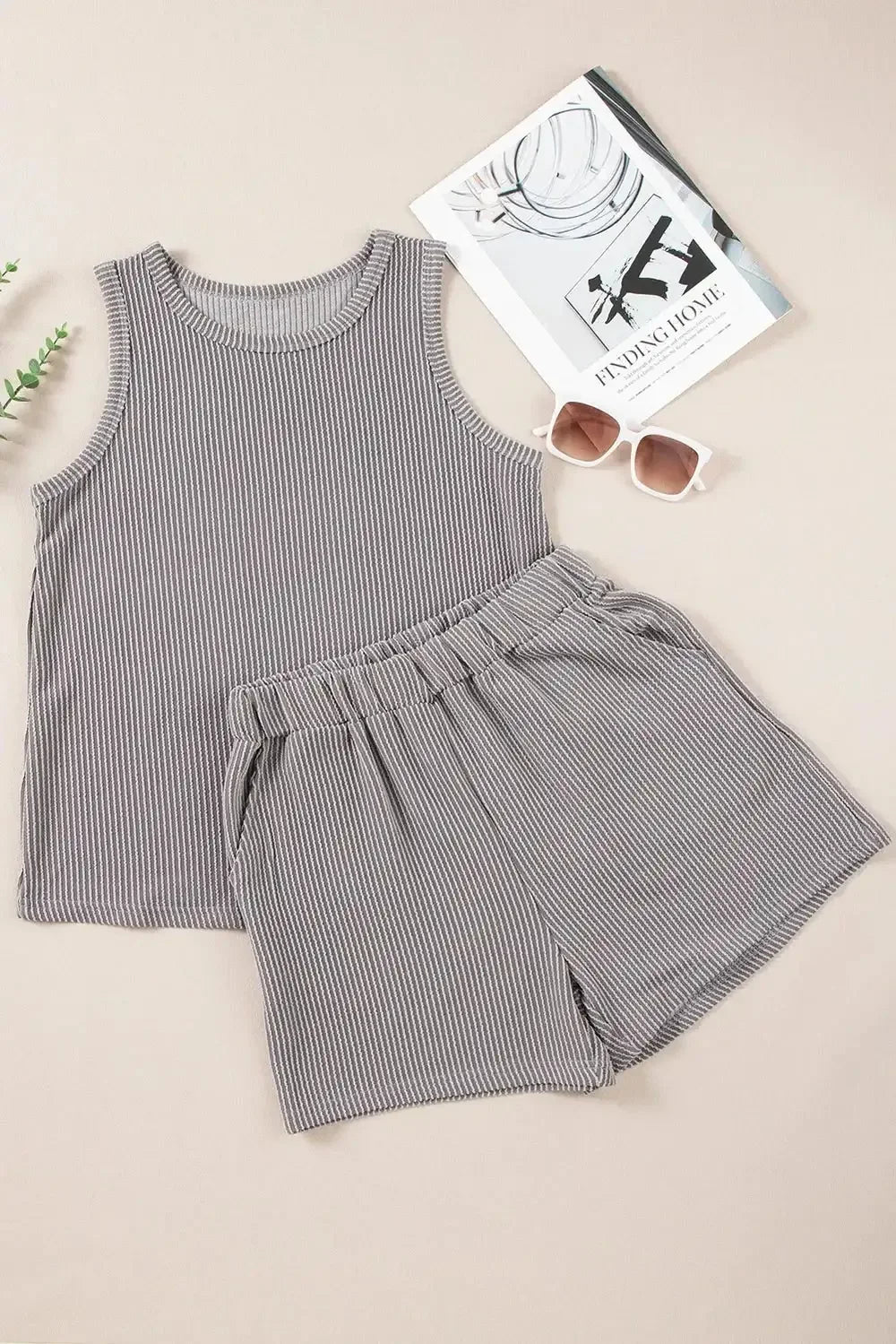 Round Neck Sleeveless Top and Shorts Set - VILLA FASHION