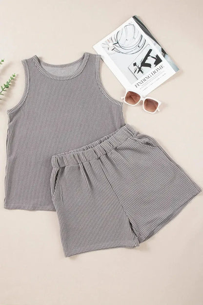 Round Neck Sleeveless Top and Shorts Set - VILLA FASHION