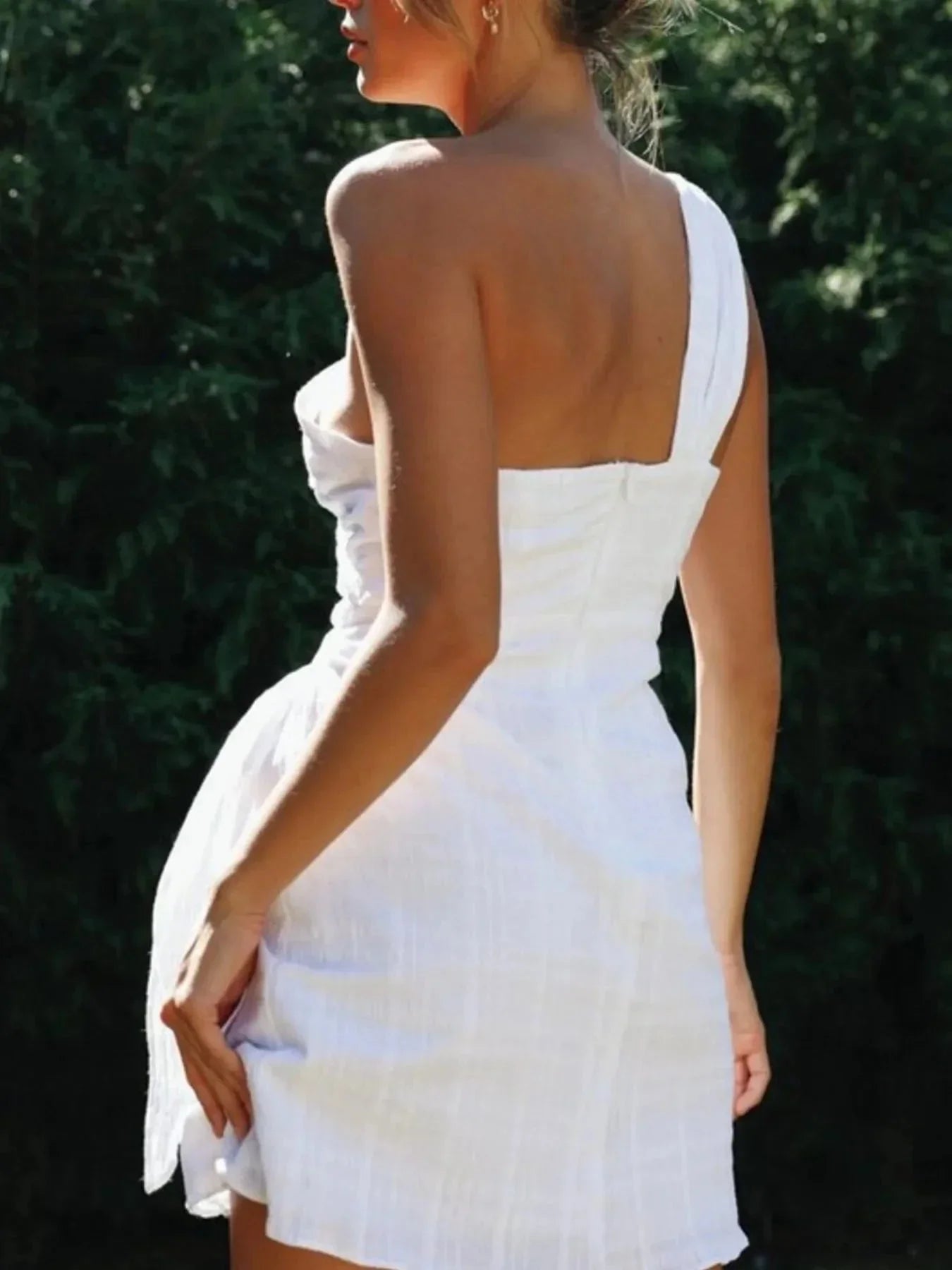 Ruched One - Shoulder Mini Dress - VILLA FASHION