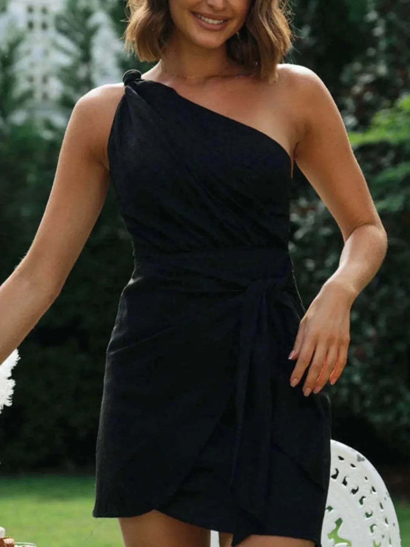 Ruched One - Shoulder Mini Dress - VILLA FASHION