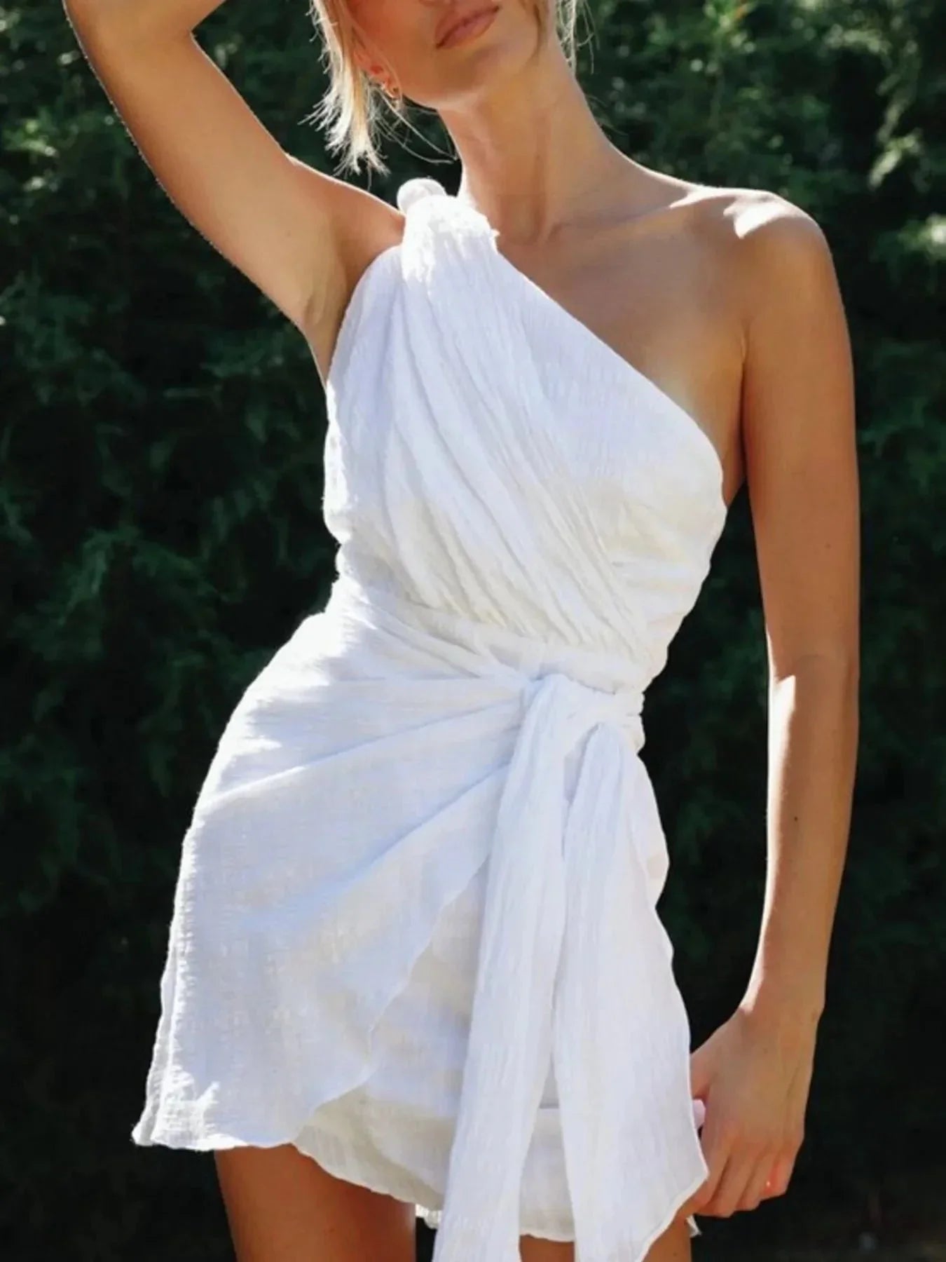 Ruched One - Shoulder Mini Dress - VILLA FASHION