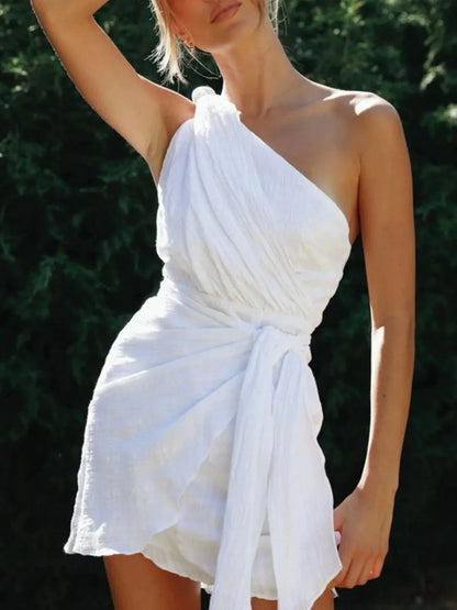 Ruched One - Shoulder Mini Dress - VILLA FASHION