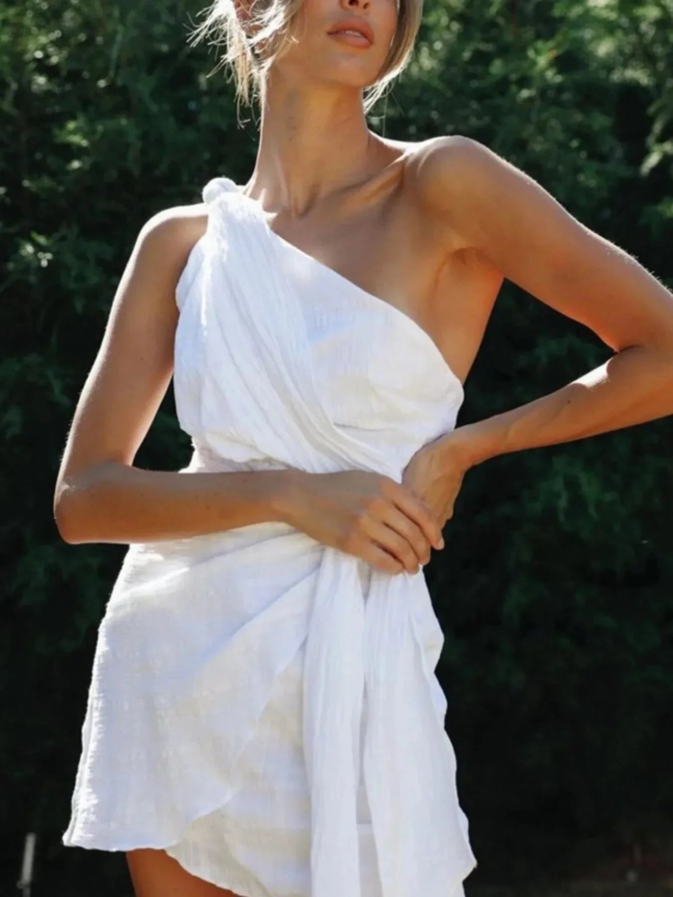 Ruched One - Shoulder Mini Dress - VILLA FASHION