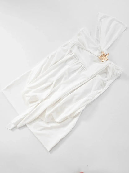 Ruched One - Shoulder Mini Dress - VILLA FASHION