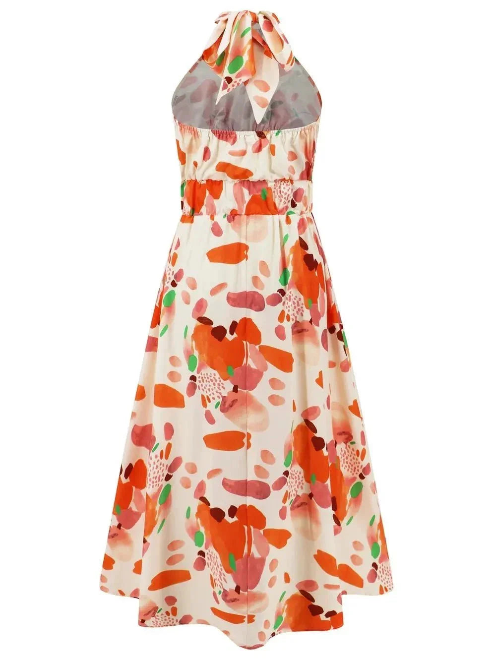 Ruched Printed Halter Neck Dress - VILLA FASHION