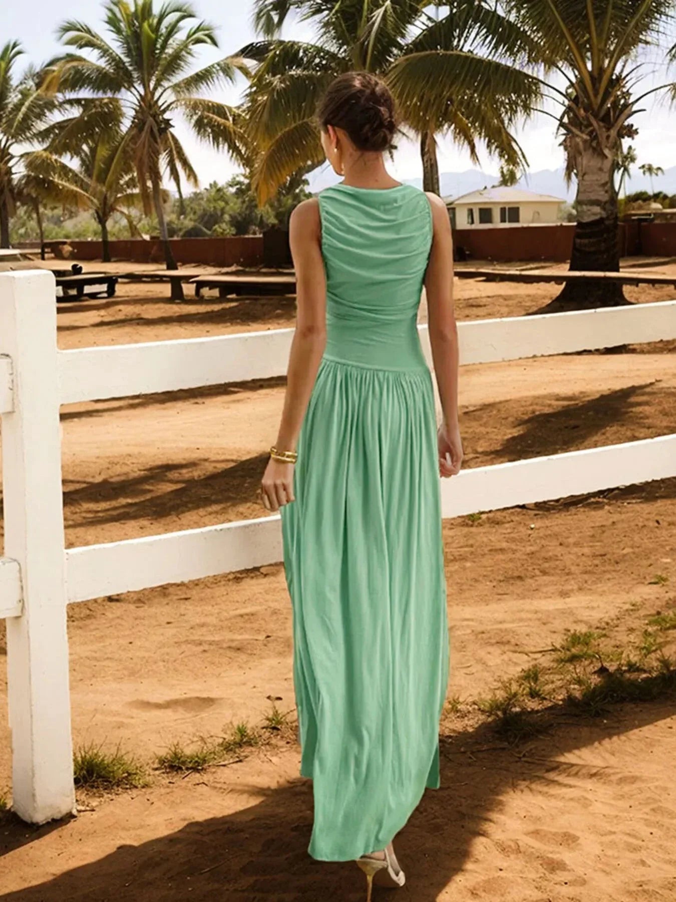 Ruched Sleeveless Maxi Dress - VILLA FASHION