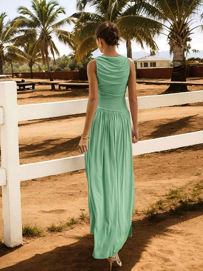Ruched Sleeveless Maxi Dress - VILLA FASHION