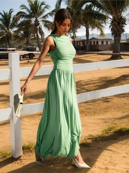 Ruched Sleeveless Maxi Dress - VILLA FASHION