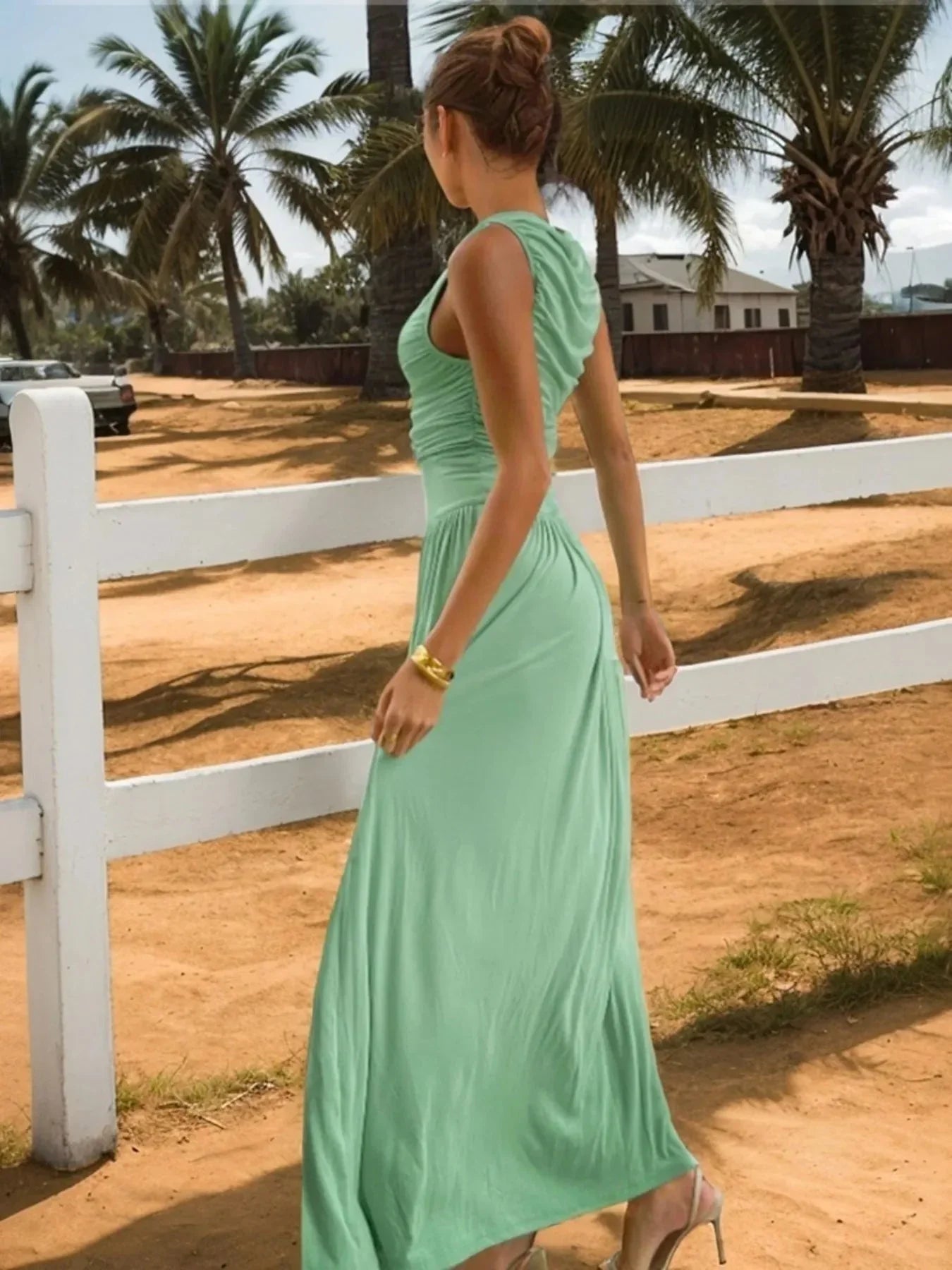 Ruched Sleeveless Maxi Dress - VILLA FASHION