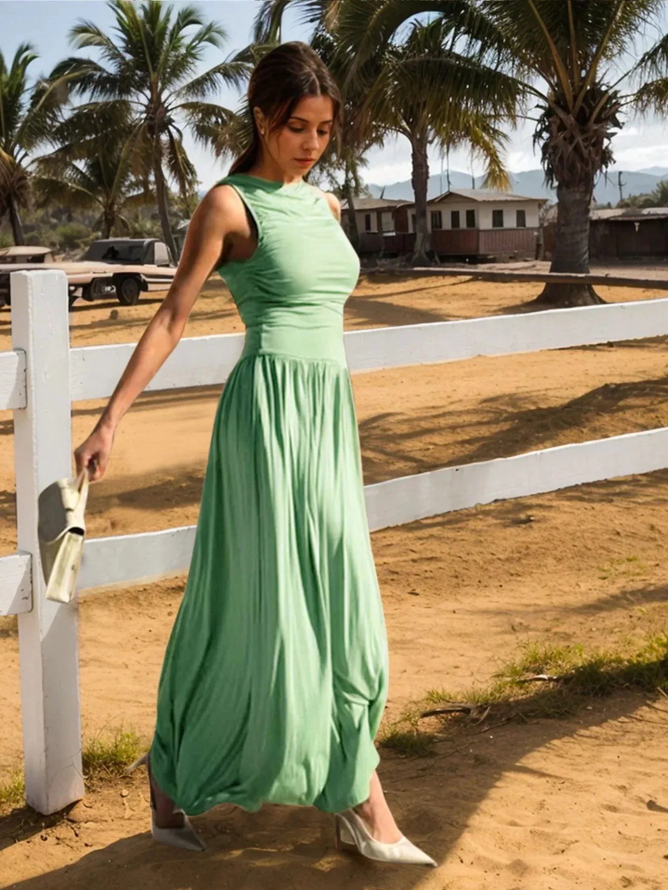Ruched Sleeveless Maxi Dress - VILLA FASHION