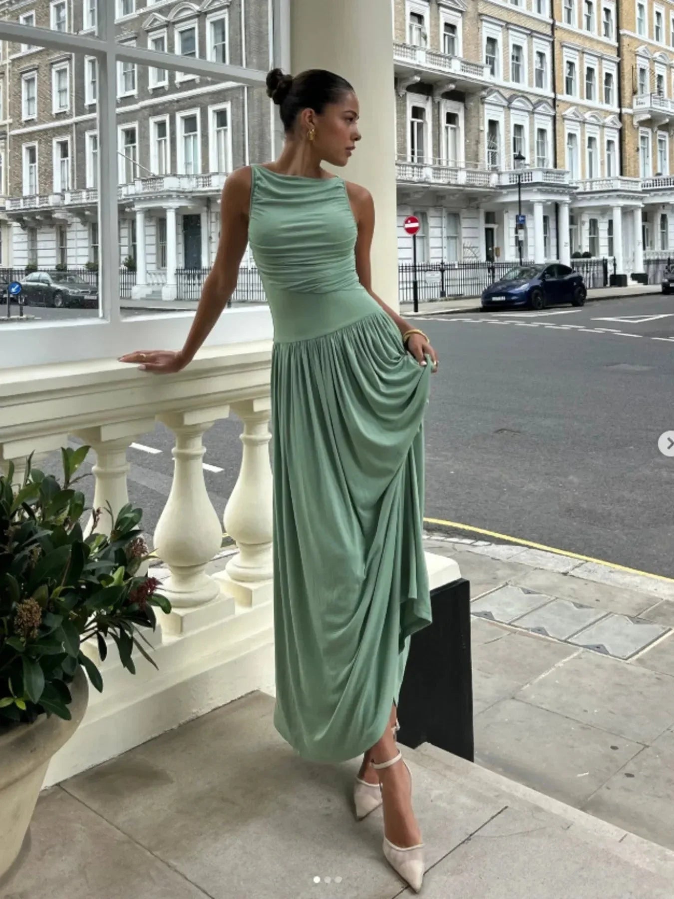 Ruched Sleeveless Maxi Dress - VILLA FASHION