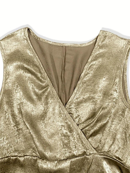 Ruched Surplice Sleeveless Mini Dress - VILLA FASHION