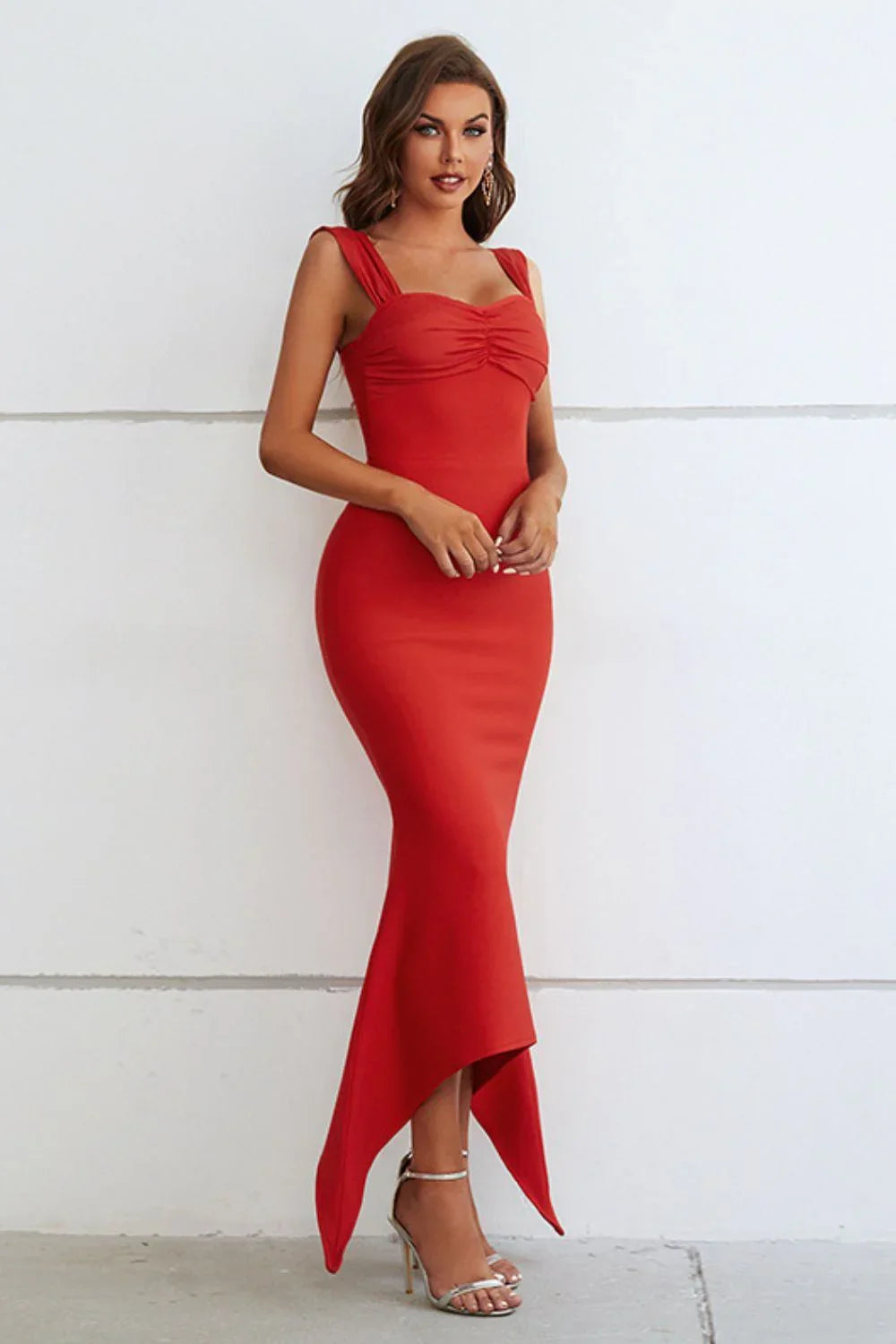 Ruched Sweetheart Neck Hem Detail Dress - VILLA FASHION