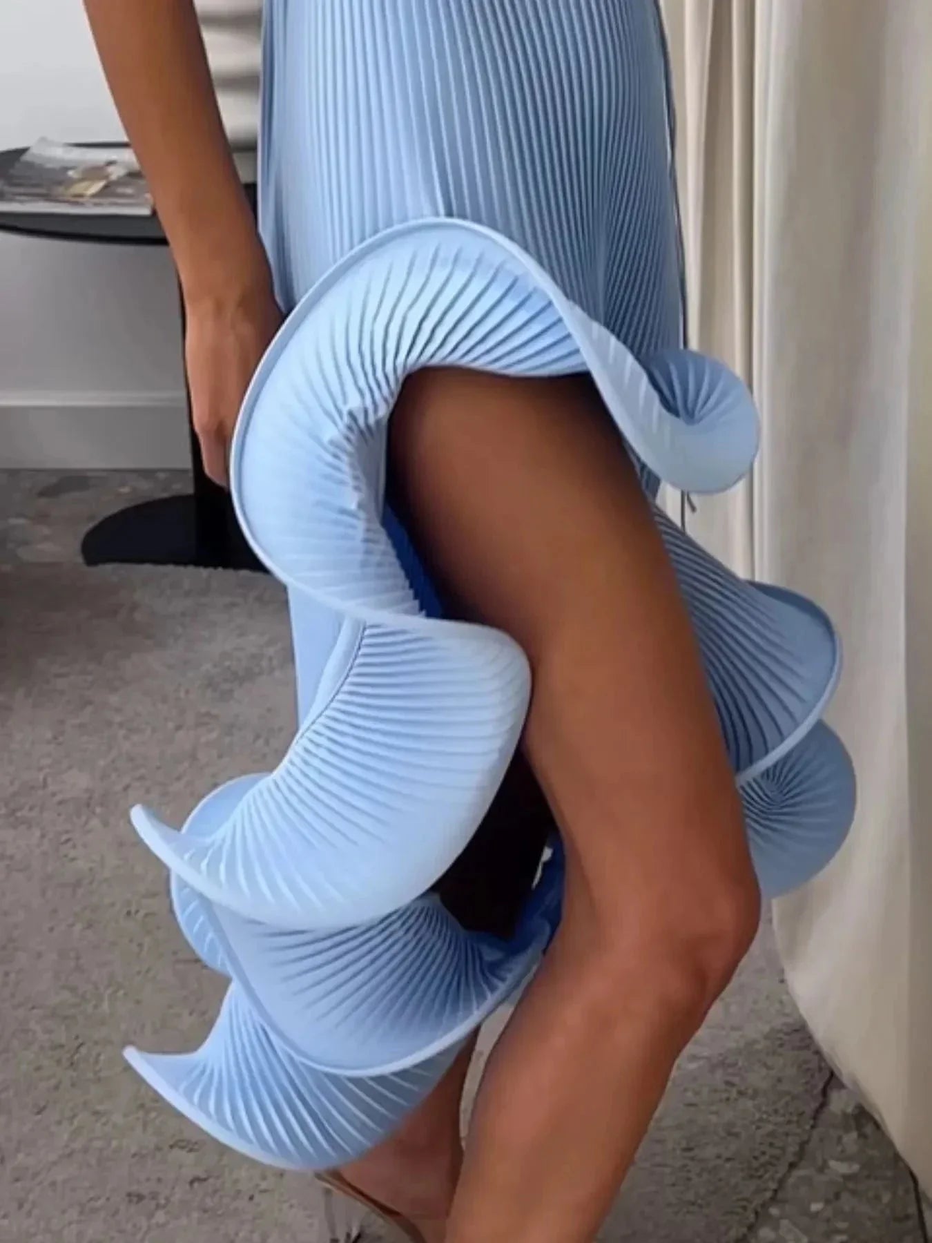 Ruffle Hem Ribbed Sleeveless Dress - VILLA FASHION