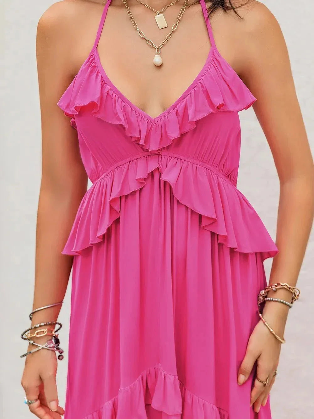 Ruffled Halter Neck Maxi Dress - VILLA FASHION