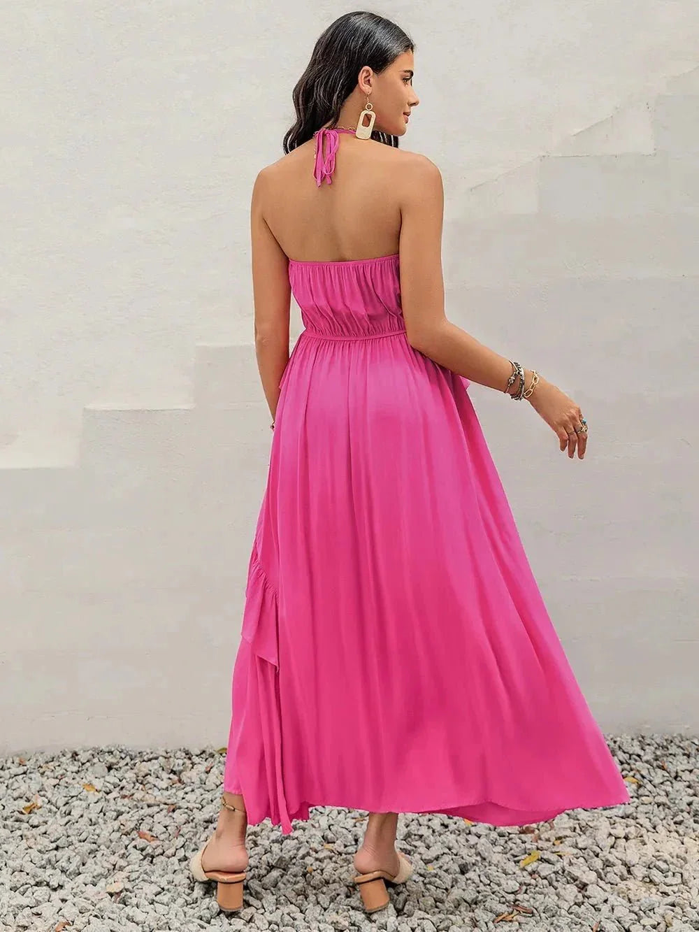 Ruffled Halter Neck Maxi Dress - VILLA FASHION