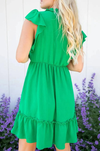Ruffled Sleeveless Mini Dress - VILLA FASHION
