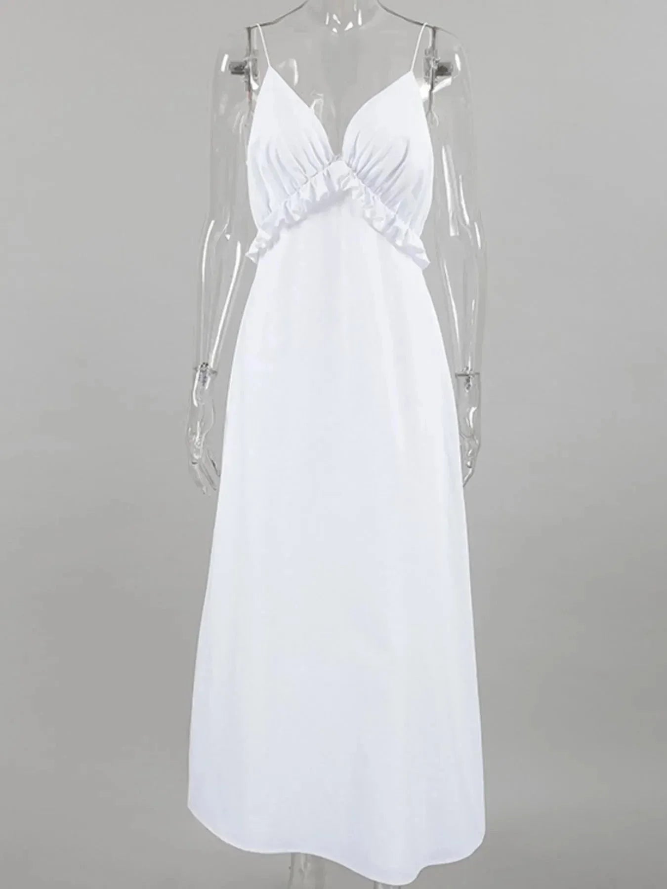 Ruffled V - Neck Maxi Dress - VILLA FASHION