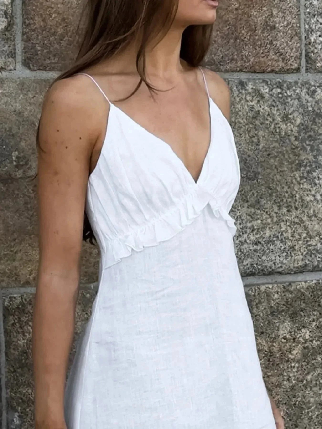 Ruffled V - Neck Maxi Dress - VILLA FASHION