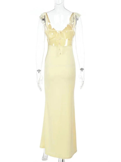 Ruffled V - Neck Sleeveless Maxi Dress - VILLA FASHION