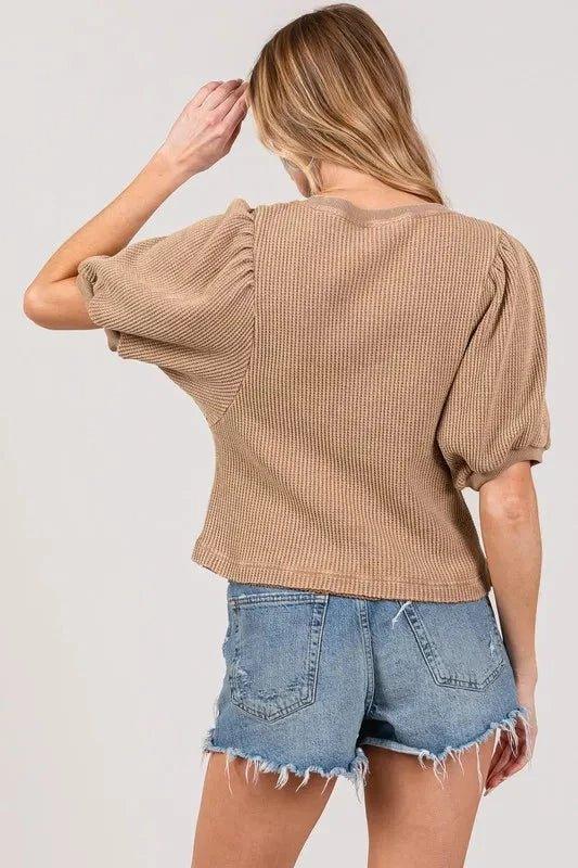 SAGE+FIG Lace - Up Waffle Knit Crop Top - VILLA FASHION