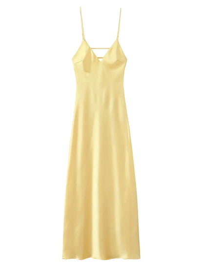Satin V - Neck Cami Dress - VILLA FASHION