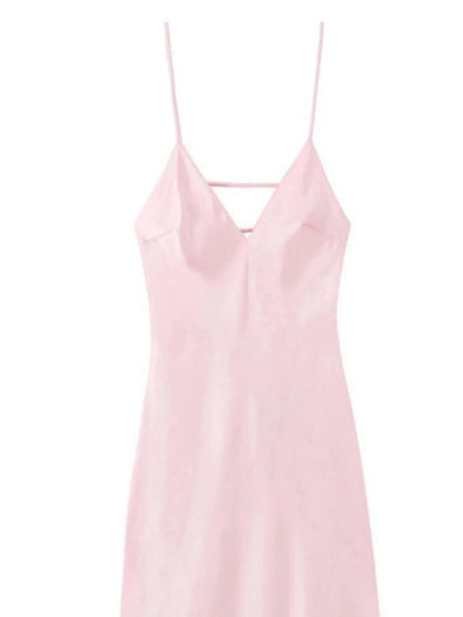 Satin V - Neck Cami Dress - VILLA FASHION