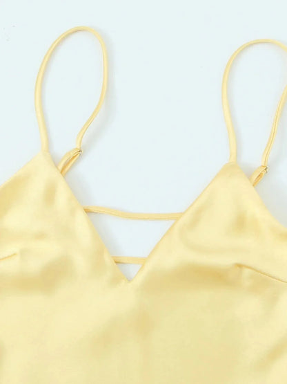 Satin V - Neck Cami Dress - VILLA FASHION