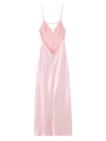Satin V - Neck Cami Dress - VILLA FASHION