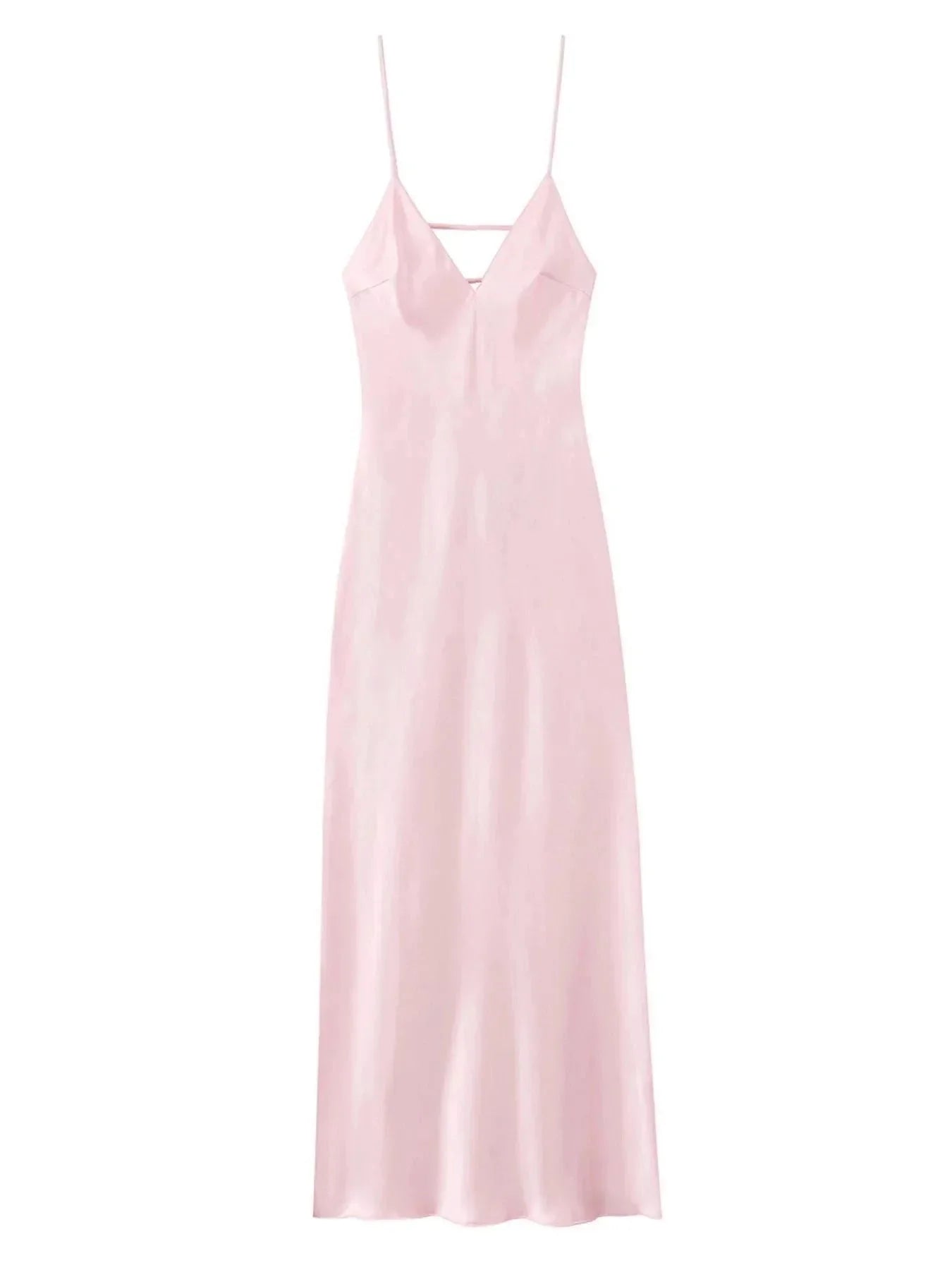 Satin V - Neck Cami Dress - VILLA FASHION