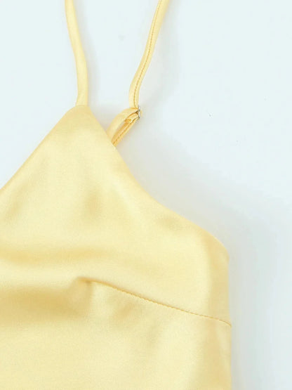 Satin V - Neck Cami Dress - VILLA FASHION