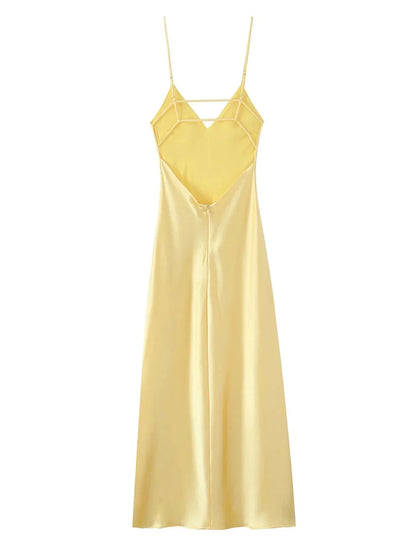 Satin V - Neck Cami Dress - VILLA FASHION