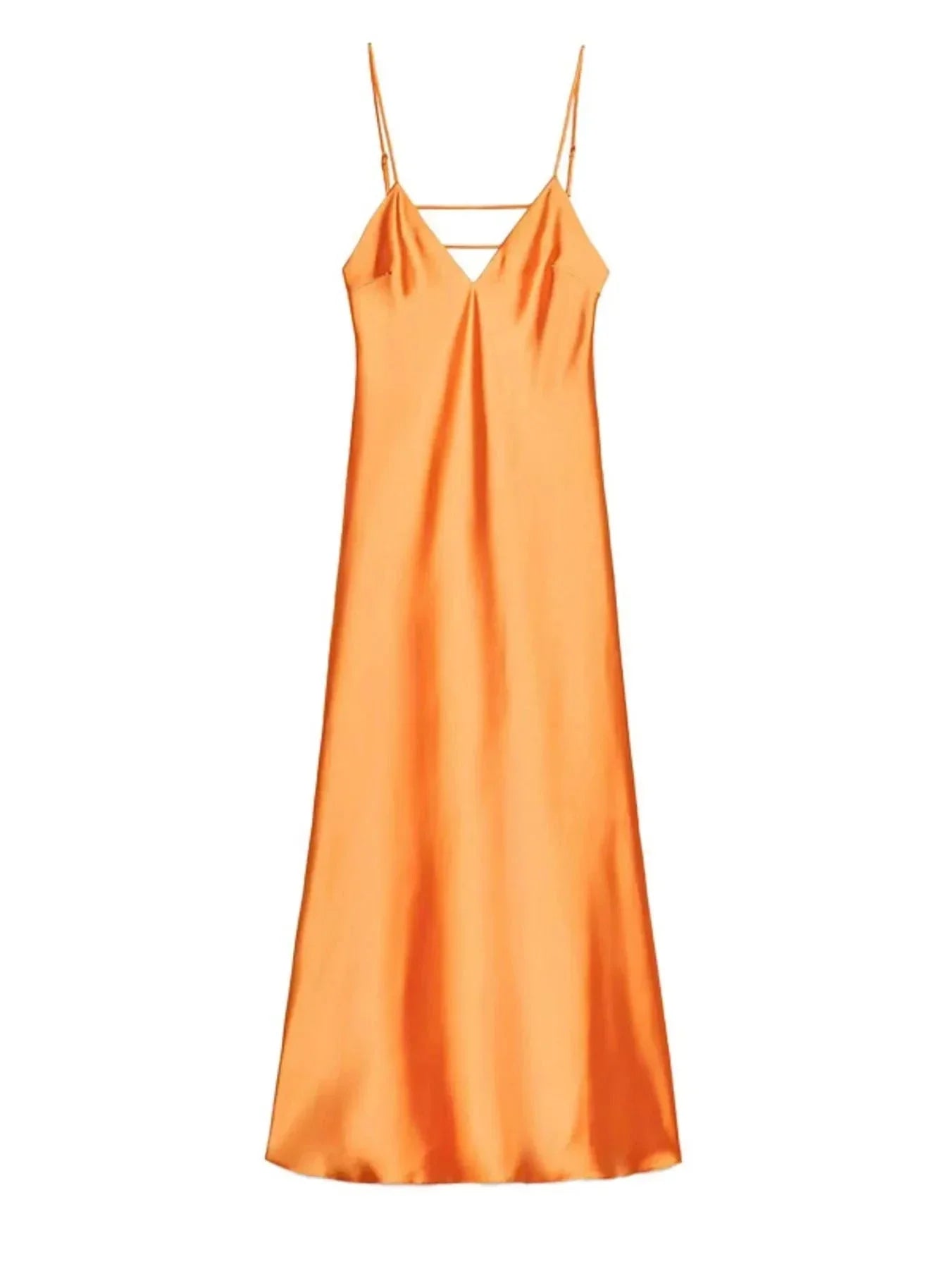 Satin V - Neck Cami Dress - VILLA FASHION