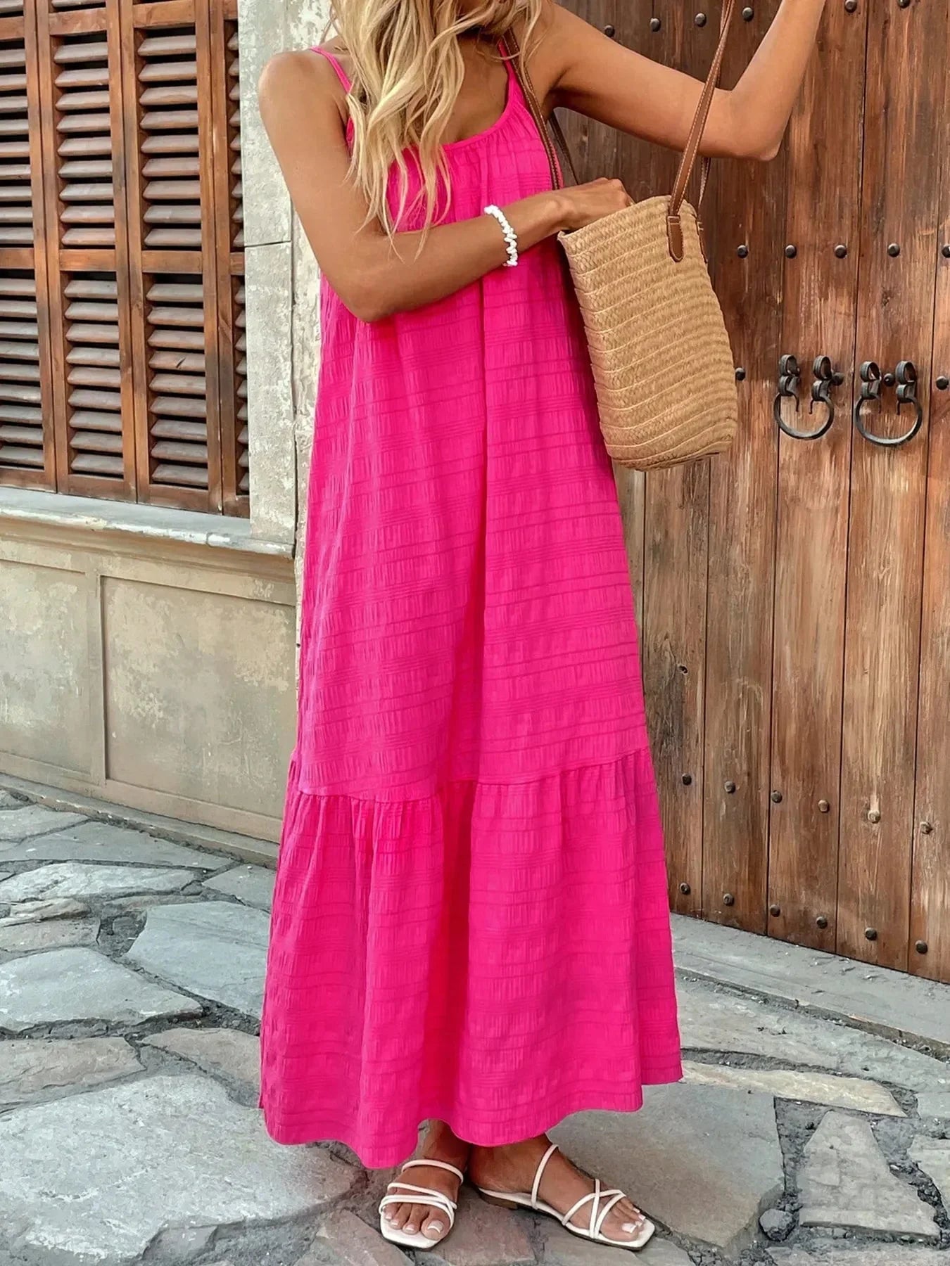 Scoop Neck Tiered Maxi Cami Dress - VILLA FASHION