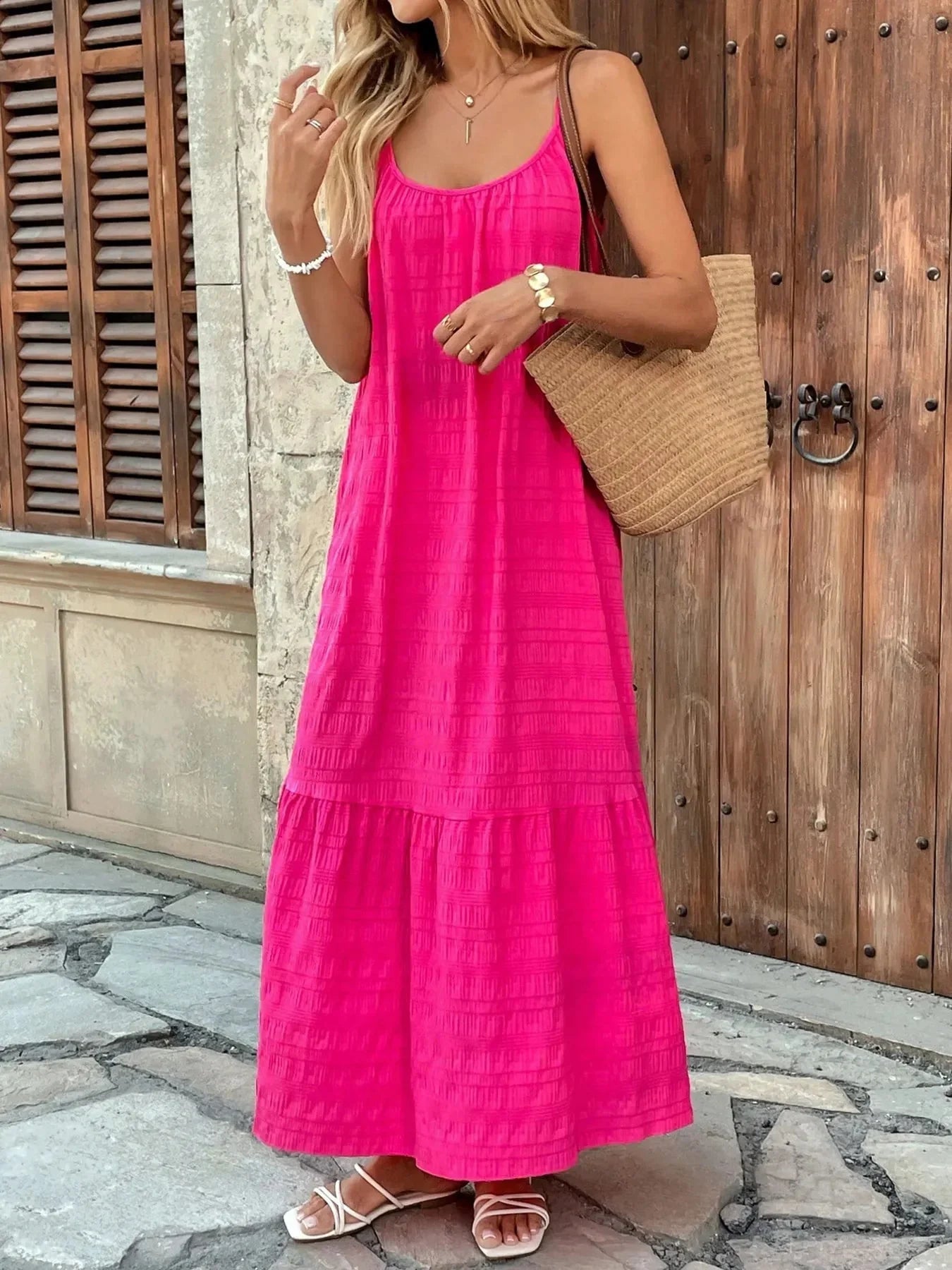 Scoop Neck Tiered Maxi Cami Dress - VILLA FASHION