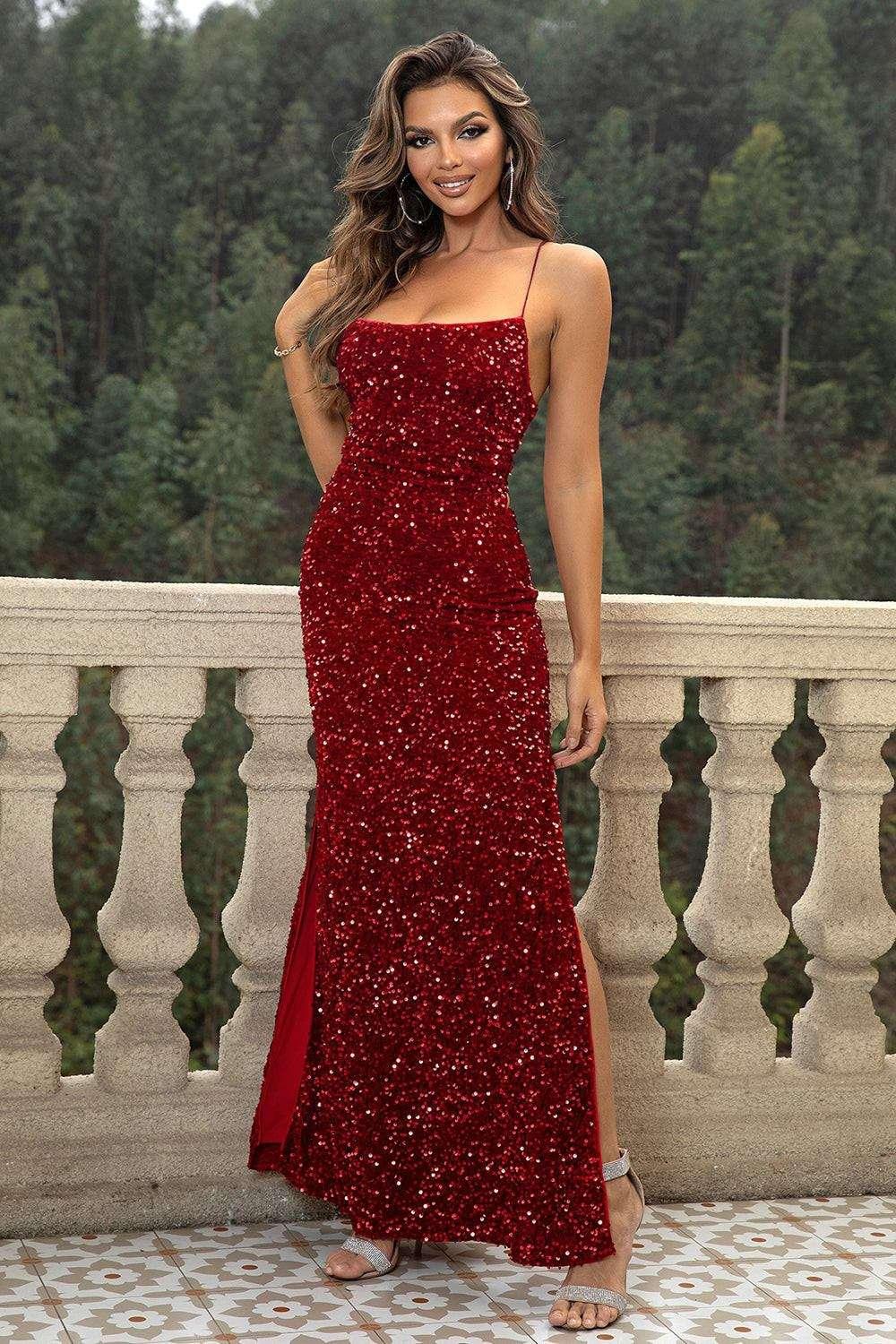 Sequin Backless Split Maxi Dress - VILLA FASHION