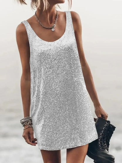 Sequin Scoop Neck Mini Dress - VILLA FASHION