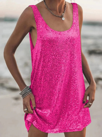 Sequin Scoop Neck Mini Dress - VILLA FASHION