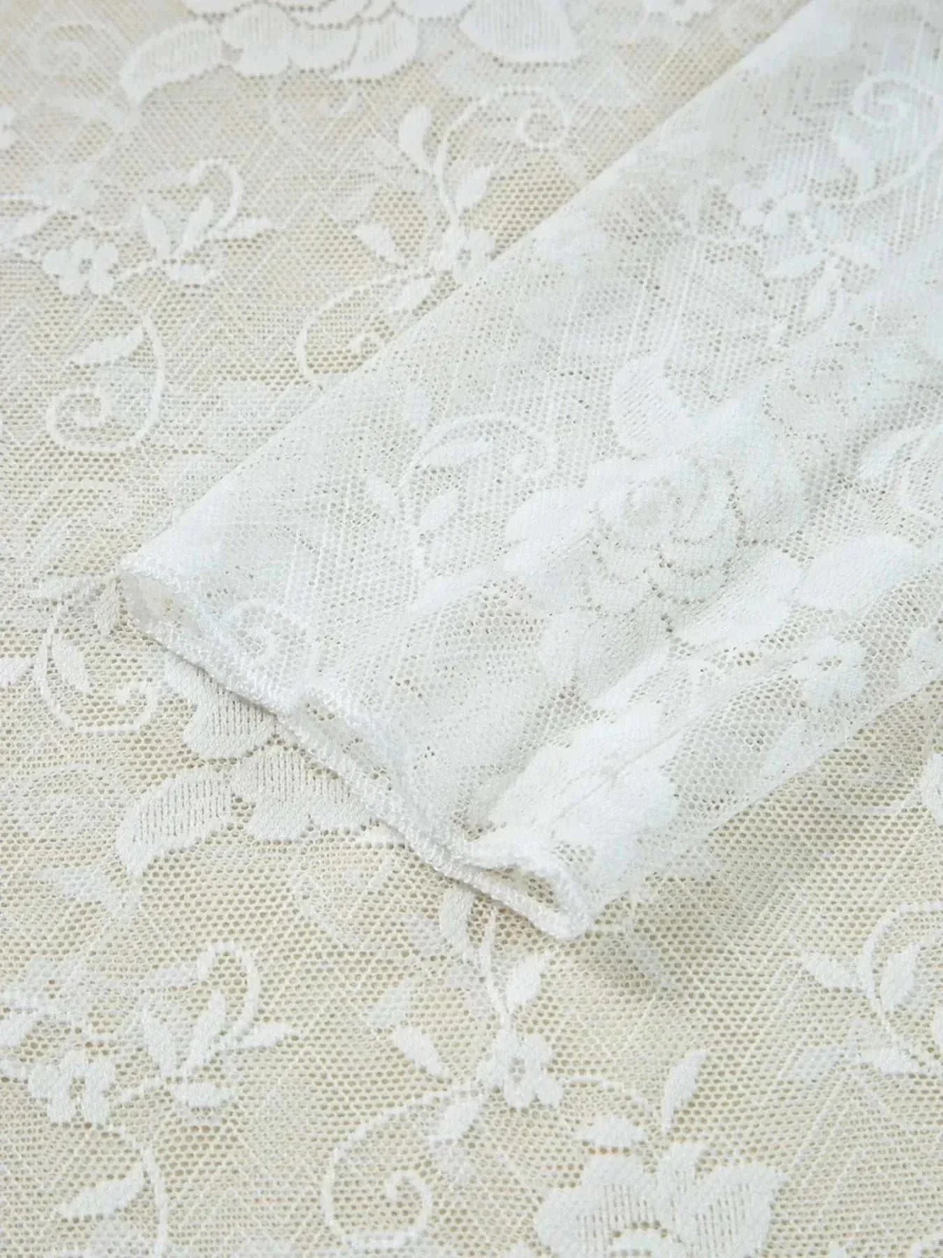 Sheer Floral Lace Mesh Mock Neck Long Sleeve Top - VILLA FASHION