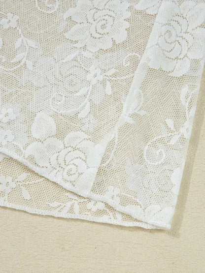 Sheer Floral Lace Mesh Mock Neck Long Sleeve Top - VILLA FASHION