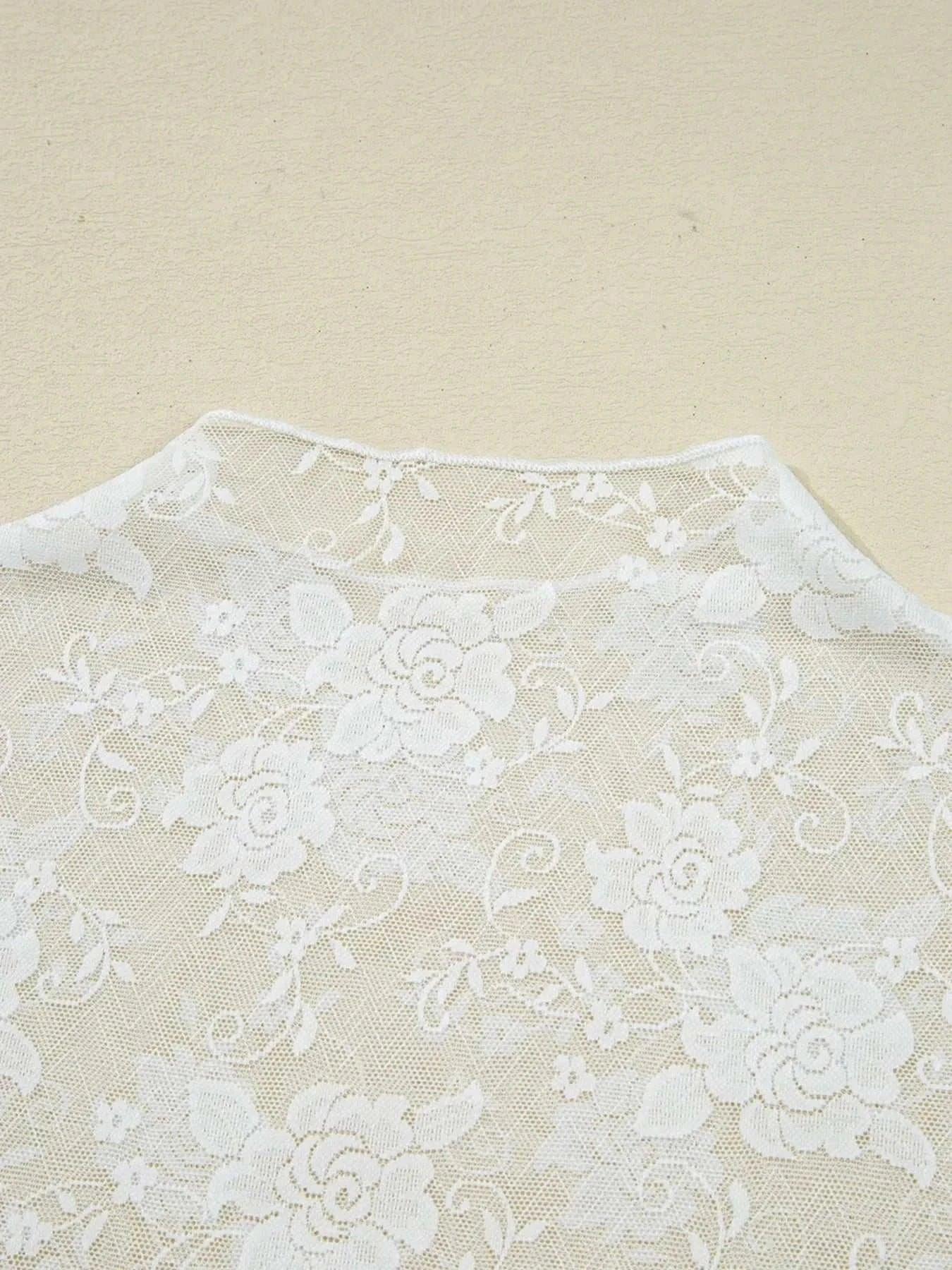 Sheer Floral Lace Mesh Mock Neck Long Sleeve Top - VILLA FASHION