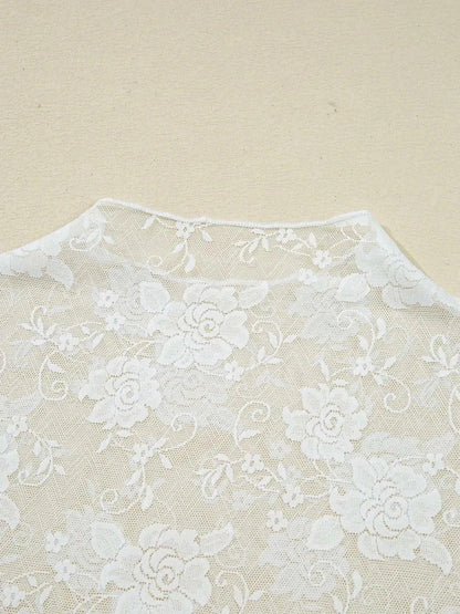 Sheer Floral Lace Mesh Mock Neck Long Sleeve Top - VILLA FASHION